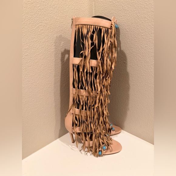 Tan Fringe and Concho Heeled Boots - Picture 6 of 9